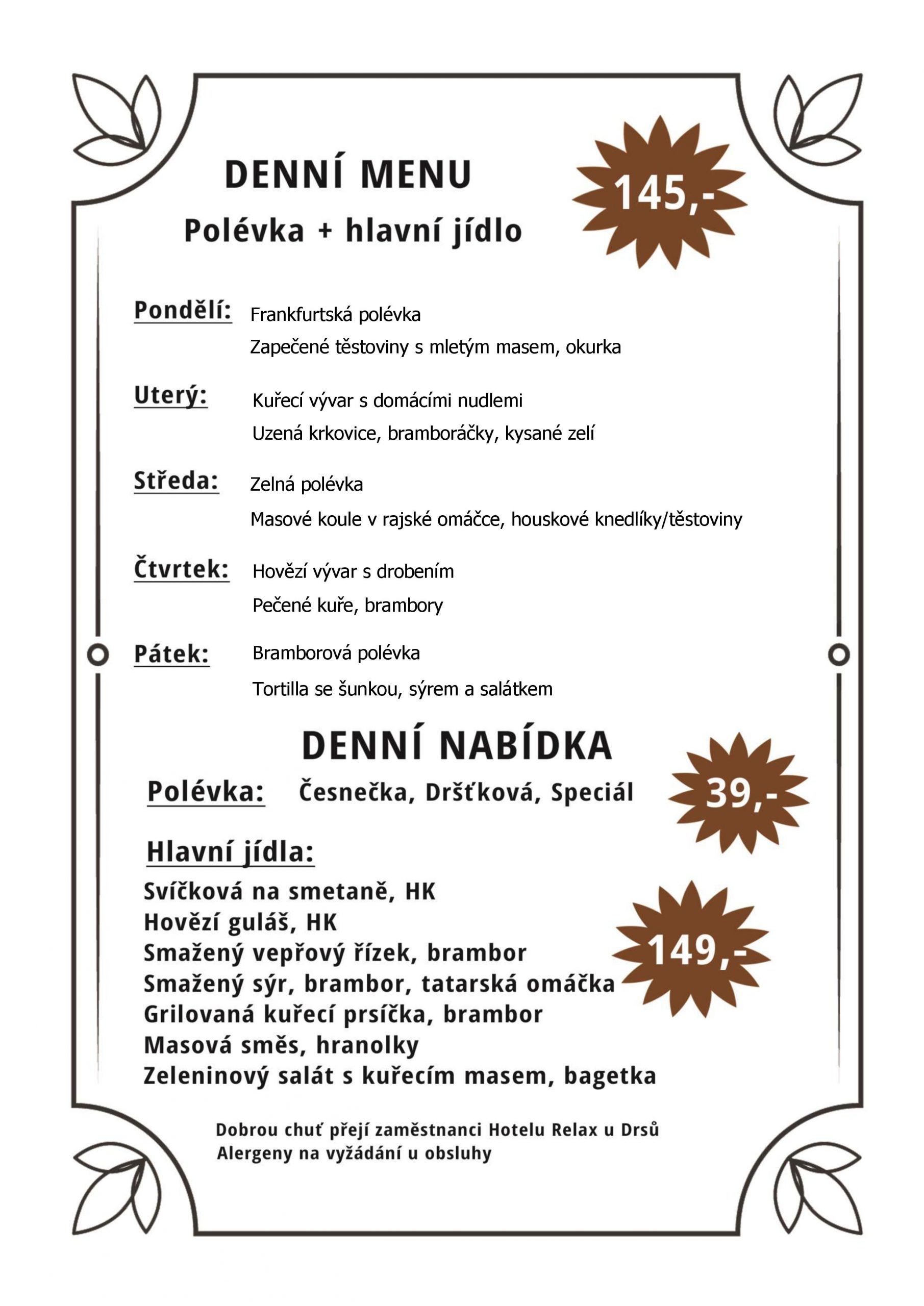 Polední menu Hotel Relax U Drsů